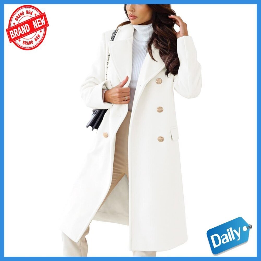 Wool Blend Pea Coat Long Trench Winter Jacket Double Breasted Women's